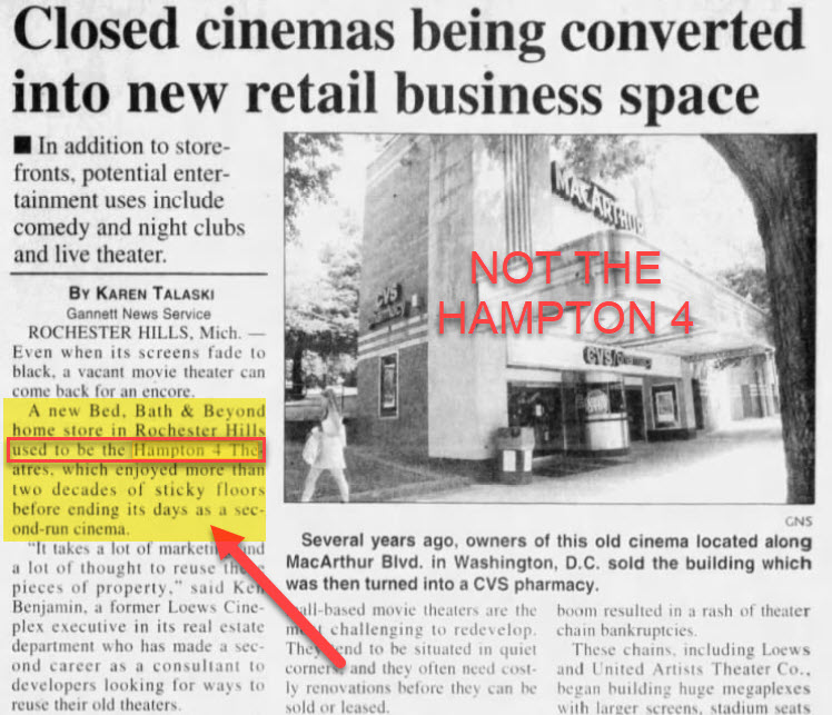 Hampton 4 Theatres - 2001 Article About The Conversion To Bed Bath And Beyond (newer photo)